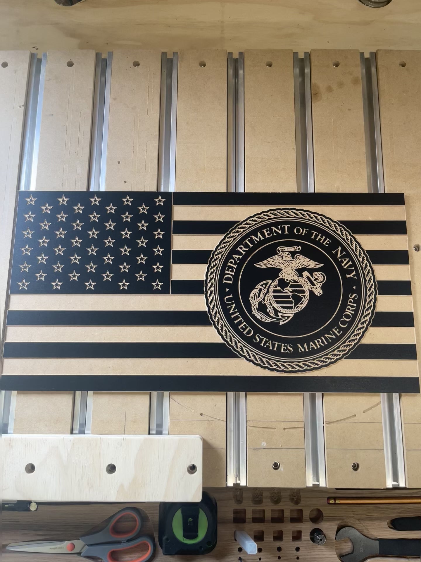 US Flag with Military Insignia